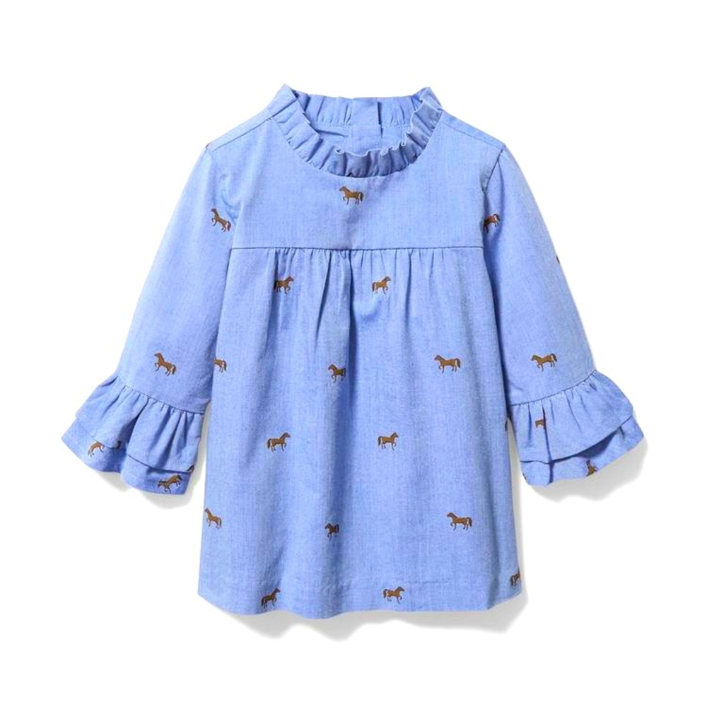 Janie and Jack HORSE OXFORD RUFFLE TOP